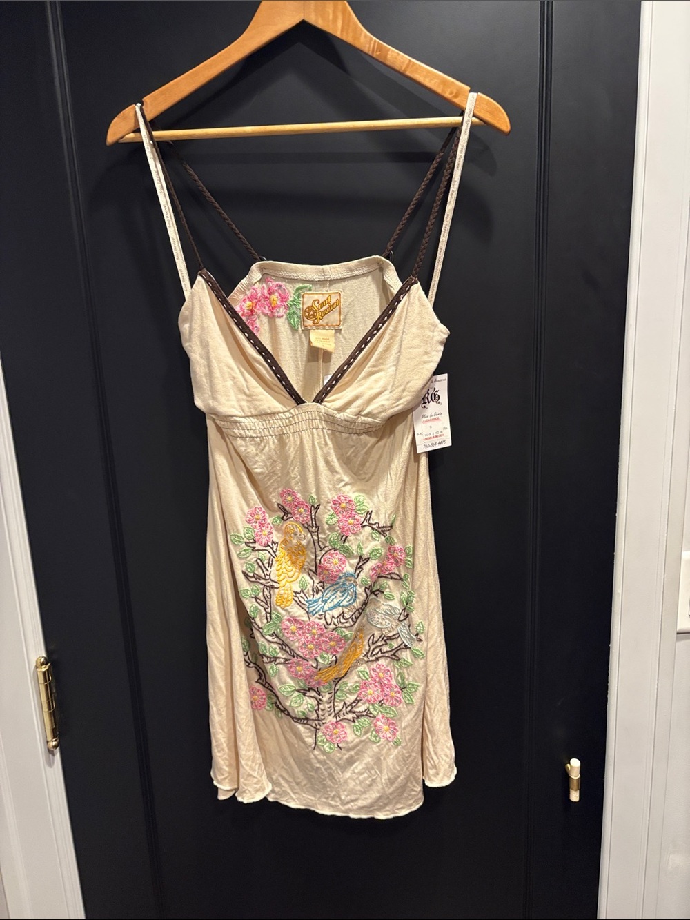 Soul Revival Cream Slip Dress  Floral & Bird Embroidery nwt 192.00 y2k small